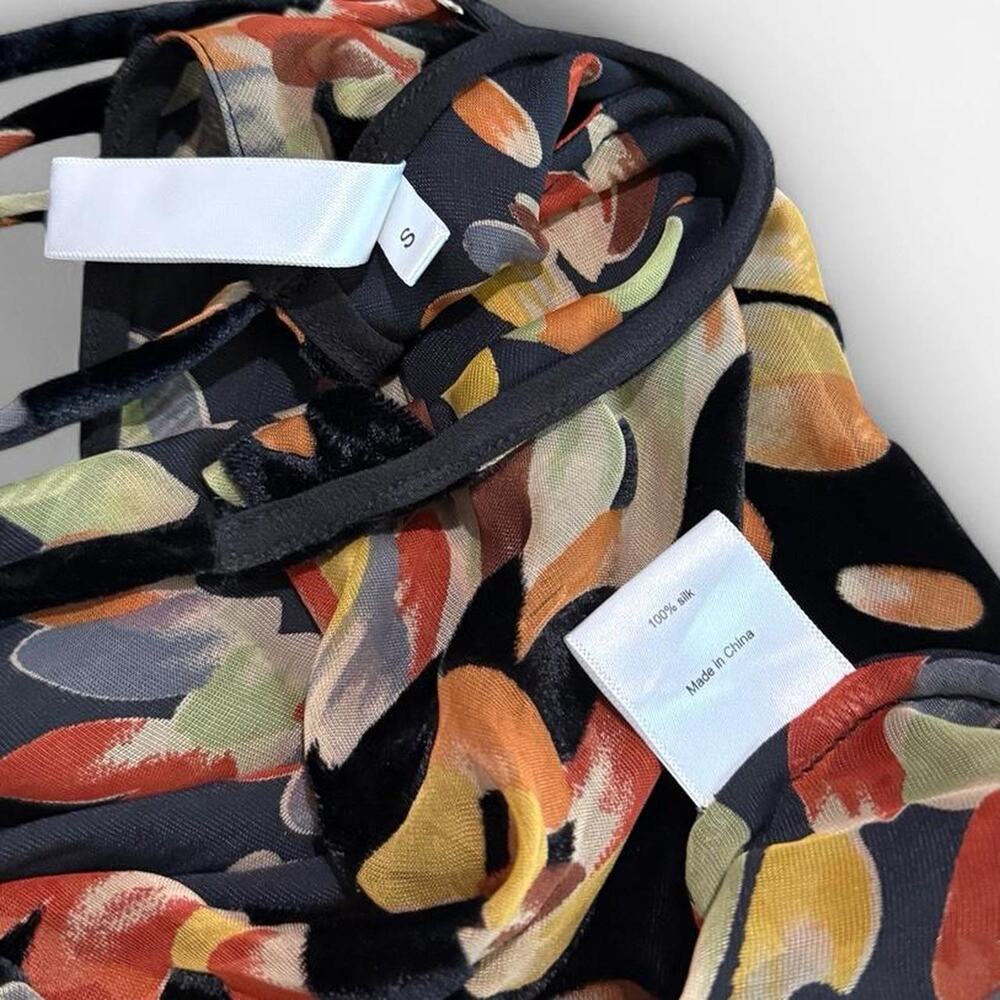 Rat & Boa Soleil Black, Orange Floral Velvet Burnout Silk Cowl Neck Mini Dress S - Picture 8 of 8